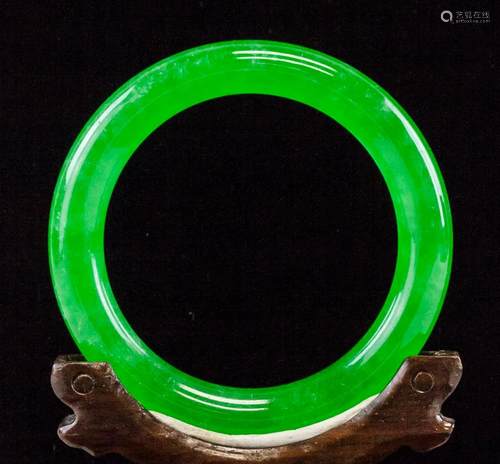 Chinese Imperial Green Jade Carved Bangle