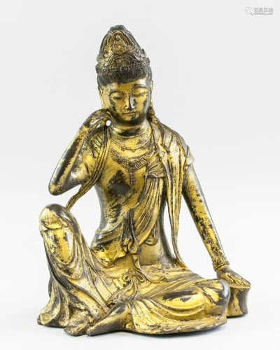Large Chinese Gilt Bronze Guanyin Buddha Ming