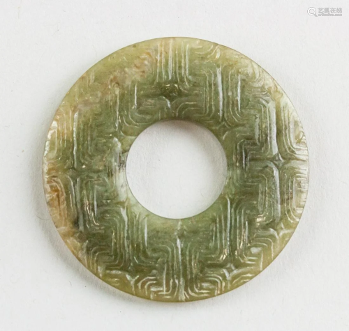 Chinese Archaic Green Jade Circle Pendant