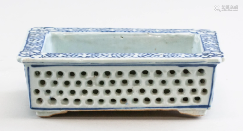 Chinese Blue & White Reticulated Porcelain Planter