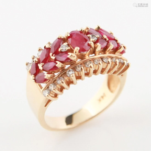 14kt Yellow Gold Diamond and Synth. Ruby Ring
