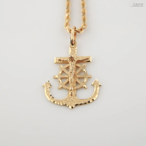 14kt Yellow Gold Nautical Crucifix Necklace
