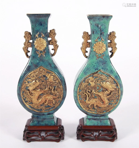 Qianlong Qing Dynasty, Pair of Blue Vases
