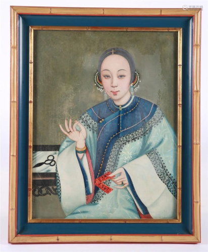 Chinese Oil on Canvas Female Portrait