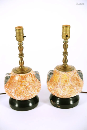 Pair of Chinese Crackle Vase Lamps