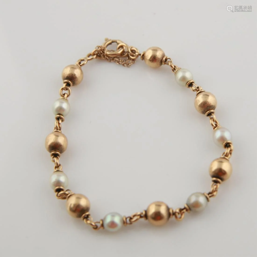 14kt Yellow Gold Ball and Pearl Bracelet