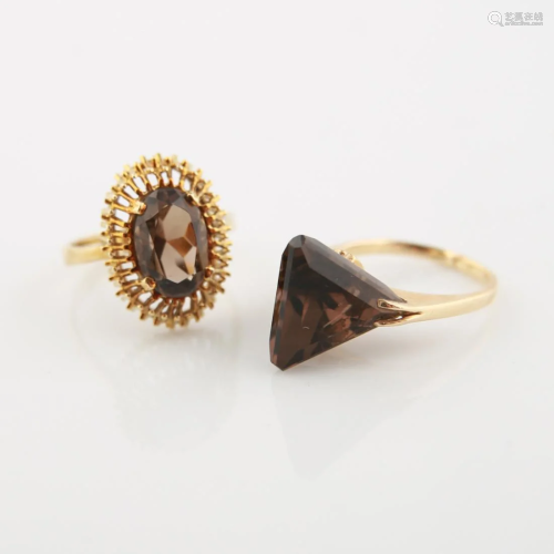Two 14kt Smoky Topaz Rings