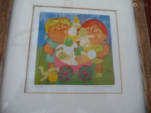 AL ROBI ORIGINAL SIGNED & NUMBERED LINOCUTFRAMED