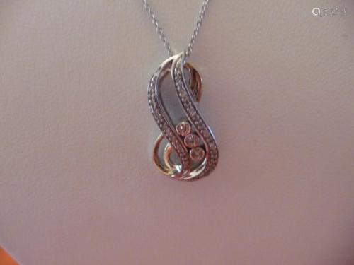 STERLING SILVER ROLLONG DIAMONDS PENDANT NECKLACE