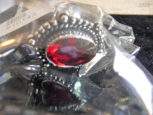 NEW GERMAN SILVER GARNET RING