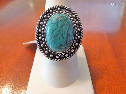 NEW GERMAN SILVER TURQUOISE RING