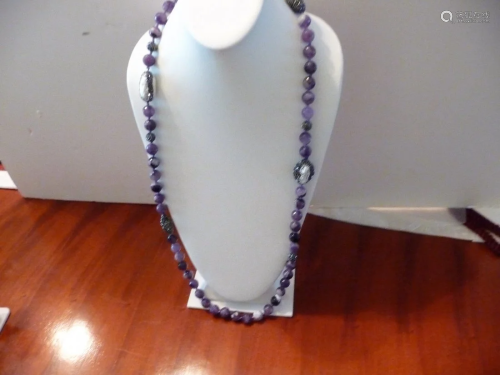 36 INCH SEMI PRECIOUS AMETHYST AND M.O P. NECKLACE