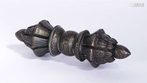 A Silver Inlaid Bronze Vajra