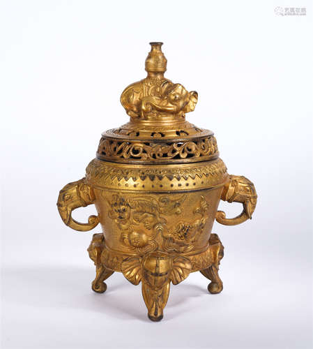 A Gilt-bronze Tripod Censer