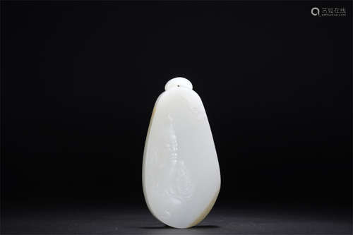 A Carved White Jade Guandi Pendant