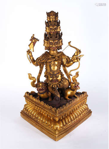 A Tibetan Gilt-bronze Protector