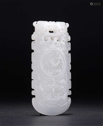 A A Carved White Jade Dragon Phoenix Pendant