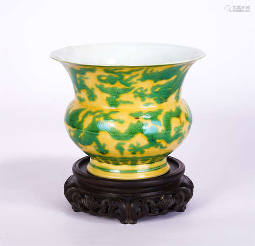 A Yellow and Green Enameled Spitton