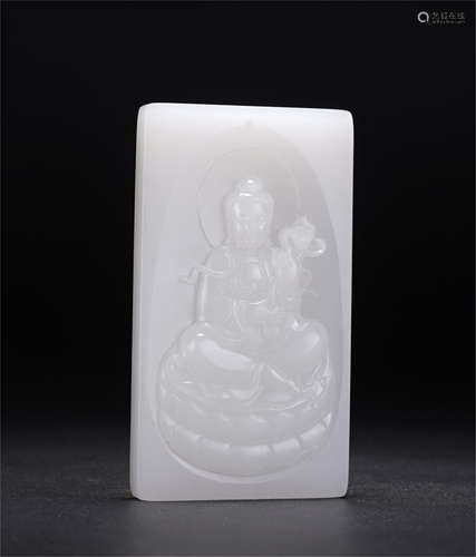 A Carved White Jade Guanyin Pendant