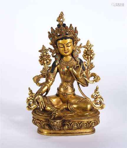 A Gilt-bronze Seated Green Tara