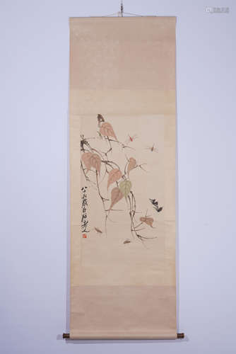 A Chinese Painting Hand-scroll of Insects and Leaves