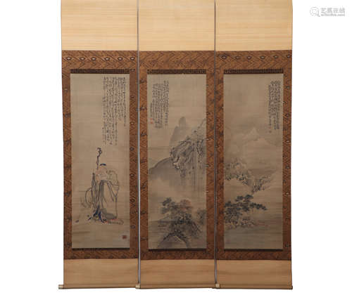 Three Chinese Figure and Landscape Paintings