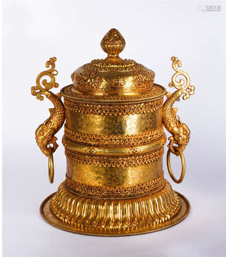 A Rare Gilt-bronze Ritual Container