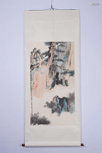 A Chinese Painting Hand-scroll of Immortal Beside Pine