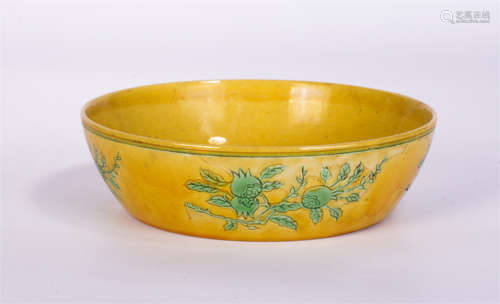 A Yellow and Green Enameled Pomegranate Dish