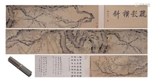 A Chinese Painting Hand-scroll of Plums and Bamboos