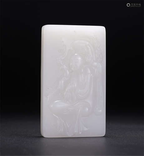 A Carved White Jade Arhat Plaque