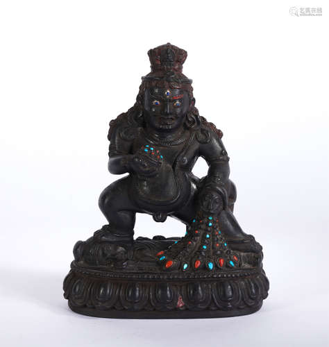 A Nepal Hard-stones Inlaid Bronze Standing Mahakala