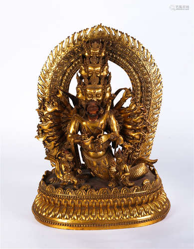 A Tibetan Gilt-bronze Protector