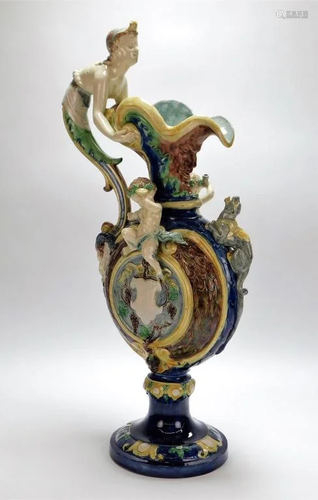 LG Italian Bacchanalian Majolica Ewer