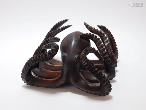 Panamanian Carved Wood Octopus Sculpture