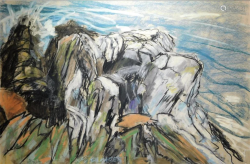 Expressionist Landscape Rock Form Pastel Drawing