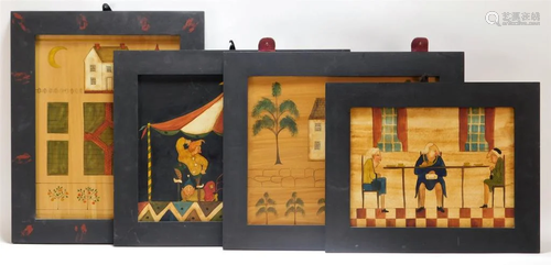 4PC Paige Koosed Folk Art WC Paintings