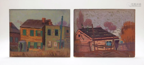 2PC Gene Miles Architectural Landscape Paintings