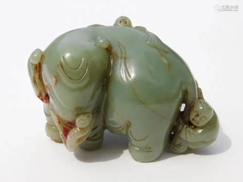 Chinese Qing Dynasty Carved Jade Elephant