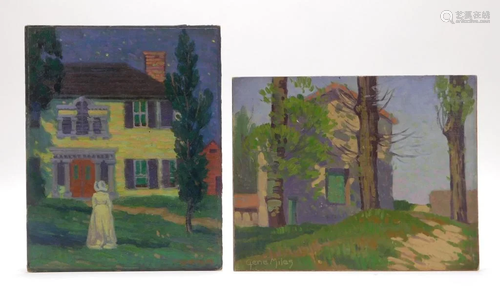 2PC Gene Miles Architectural Landscape Paintings