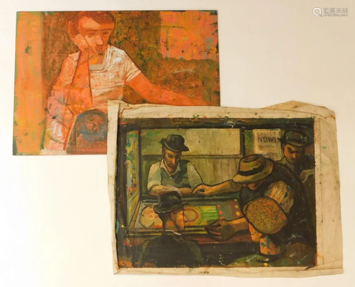 2PC Gordon Steele Modernist Figure Paintings