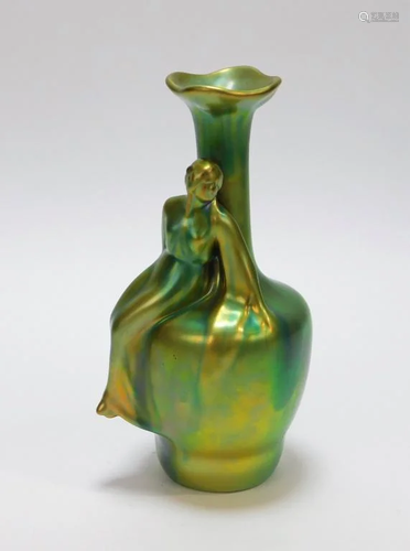 Zsolnay Green Eosin Figural Vase