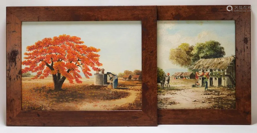 2PC N. A. David Indian Landscape Paintings