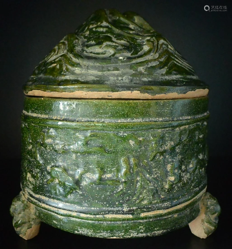 Pottery, HAN Dynasty apple green glazed Stove