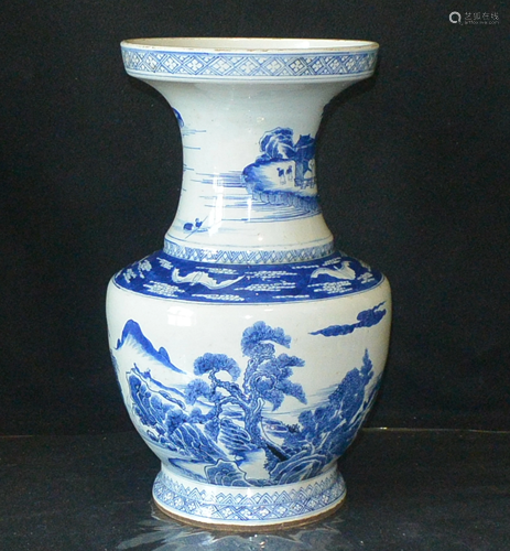 Porcelain, A BLUE AND WHITE DISH BUCCAL VASE