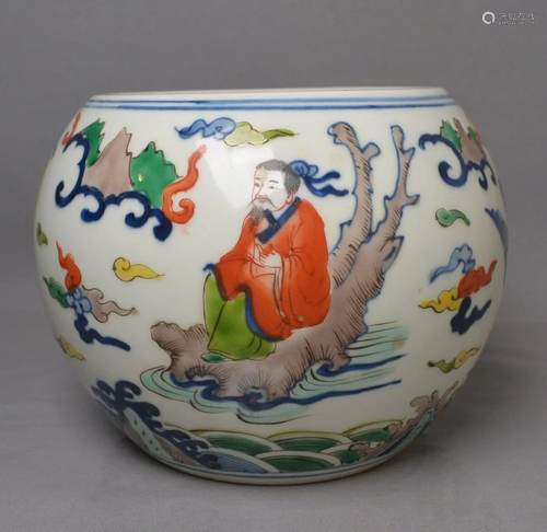 Porcelain Colorful jar with immortal ornaments in Wanli