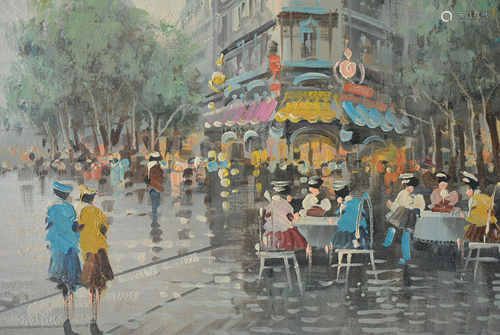 Oil on canvas painting, Antonio deVity - Paris Street