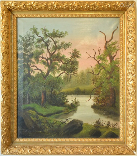 Vintage 100 Years Old European-American Landscape Oil P