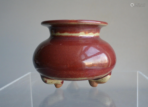 Porcelain, Finely Song Dynasty Rose Red Jun Ware Tripod