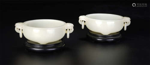 Pair Carved White Jade Washers